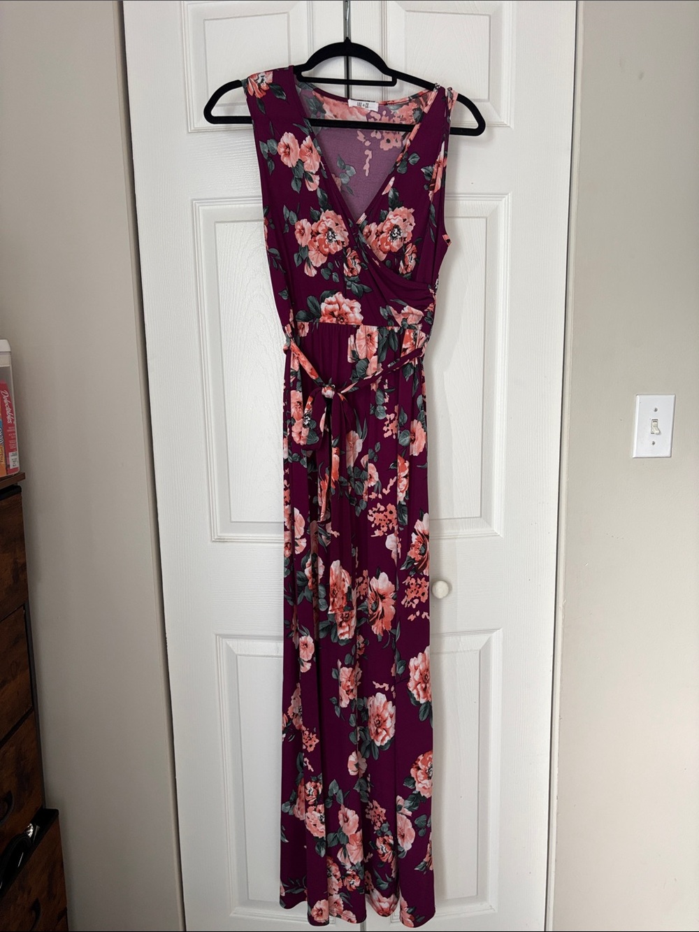 Sleeveless Floral Wrap Maxi Dress in Deep Plum